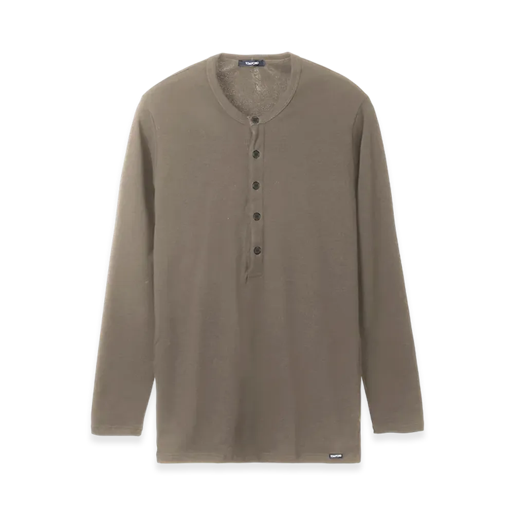TOM FORD Henley Neck Tee "Walnut"