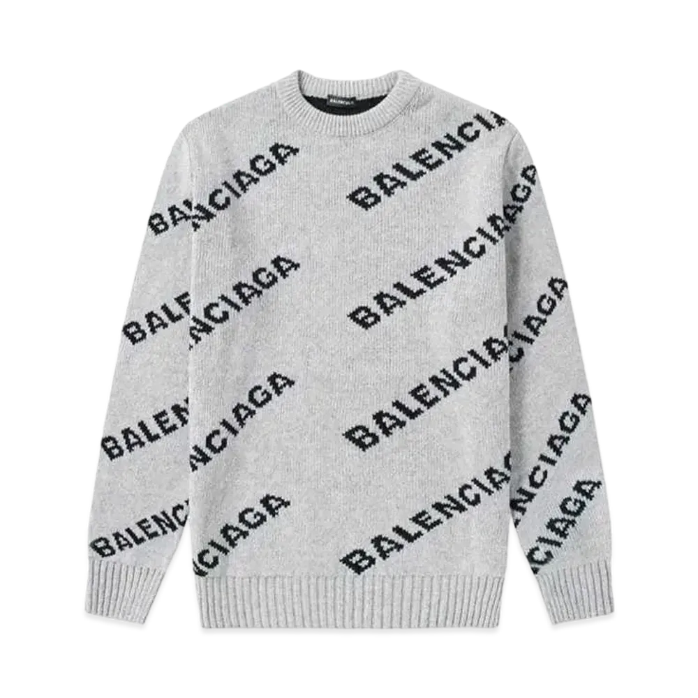 BALENCIAGA MENS Allover Logo Crewneck Knit "Grey/Black"