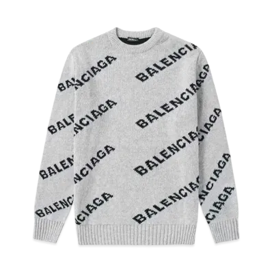 BALENCIAGA MENS Allover Logo Crewneck Knit "Grey/Black"