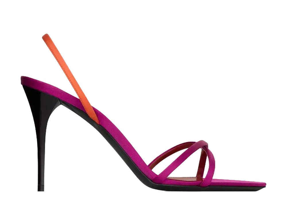 Saint Laurent Women's Justify Slingback Sandals in Crepe Satin "Morocan Fuxia/Orange"