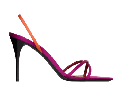 Saint Laurent Women's Justify Slingback Sandals in Crepe Satin "Morocan Fuxia/Orange"