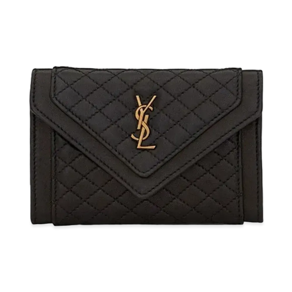 SAINT LAURENT Gaby Small Envelope Wallet In Quilted Lambskin "Black"