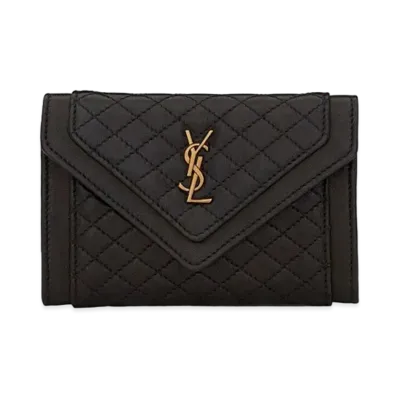 SAINT LAURENT Gaby Small Envelope Wallet In Quilted Lambskin "Black"