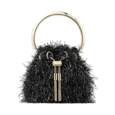 Jimmy Choo Micro Bon Bon Tinsel Mini Bag "Black/Light Gold"