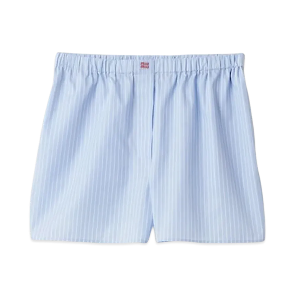 MIU MIU Women's Striped Cotton Boxer Shorts "Sky Blue/White"
