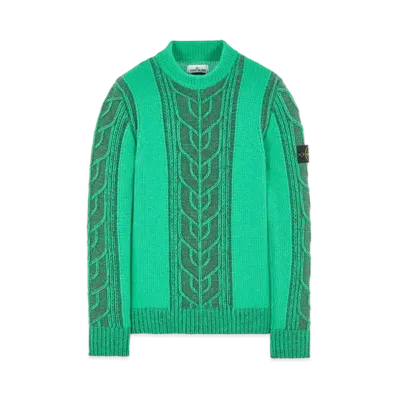 Stone Island 569D4 LAMBSWOOL WITH ARAN MOTIF "Green"