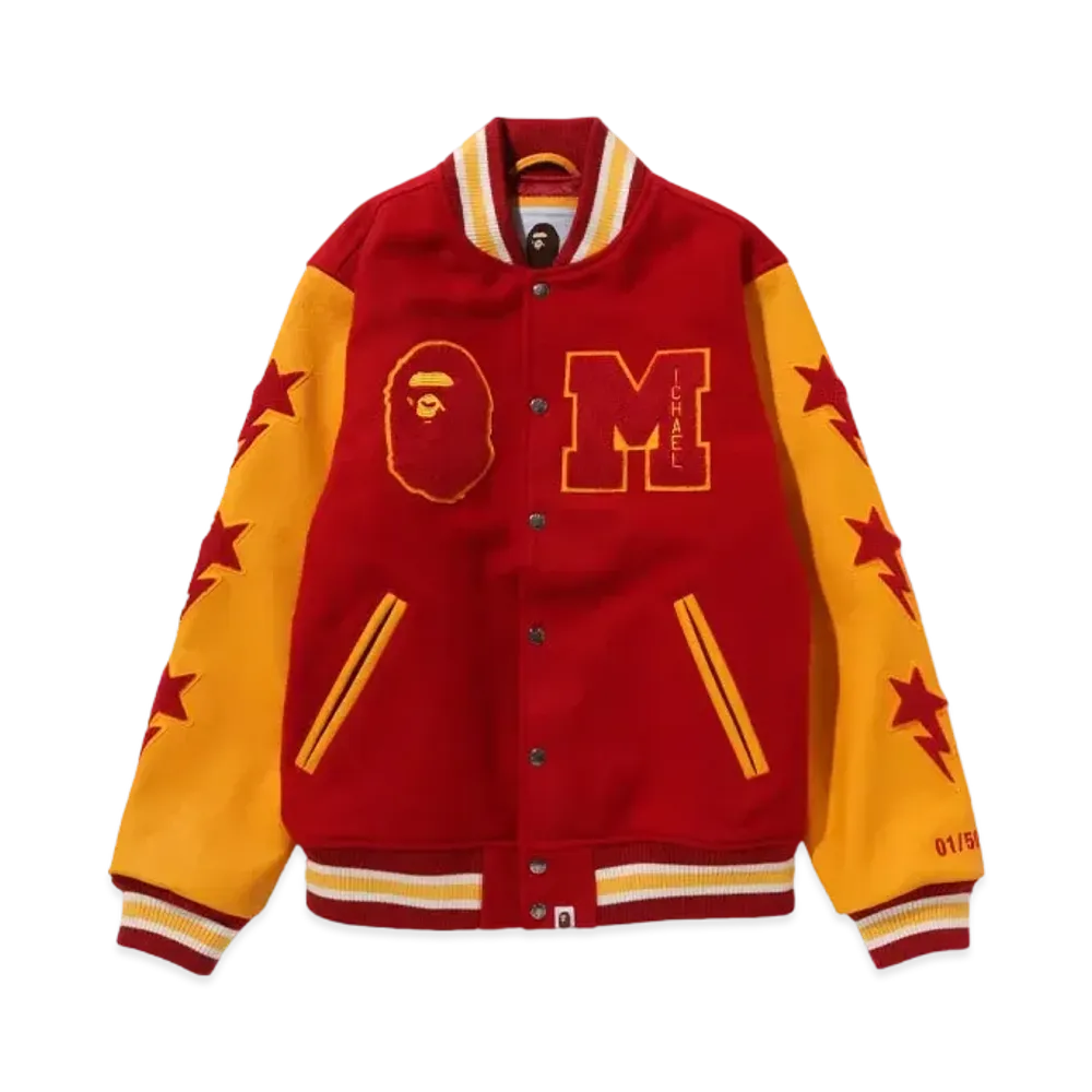 A BATHING APE x MICHAEL JACKSON Varsity Jacket "Red"