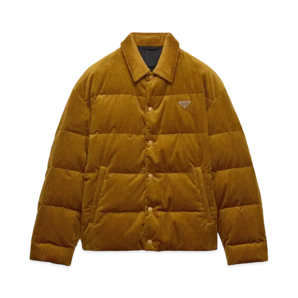 PRADA Men's Cropped Corduroy Down Jacket "Sand Beige"