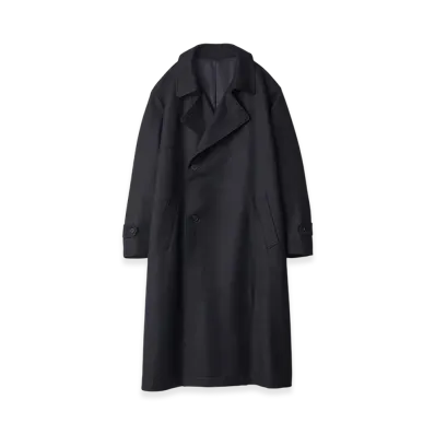ssstein Wool Flannel Oversized Double Breasted Coat "Dark Navy"