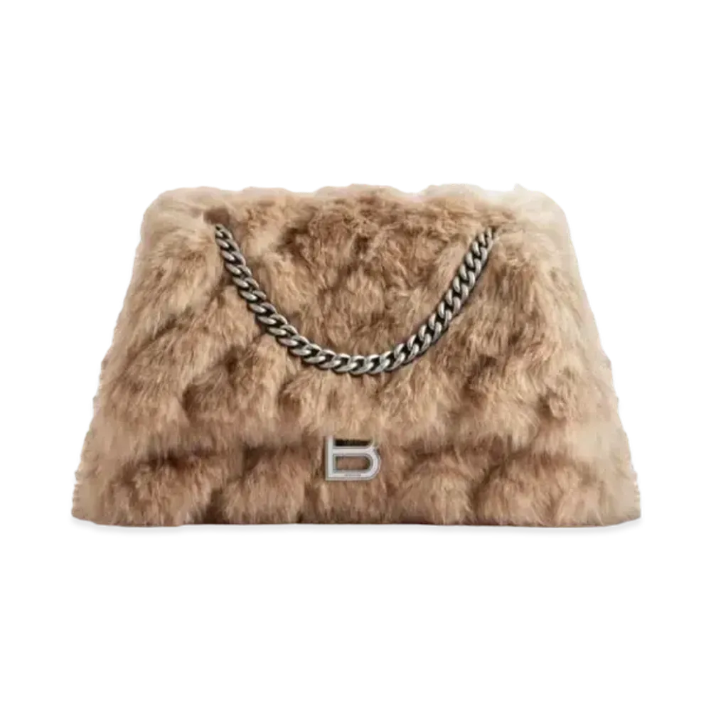 BALENCIAGA Crush Medium Chain Bag Faux Fur "Camel"