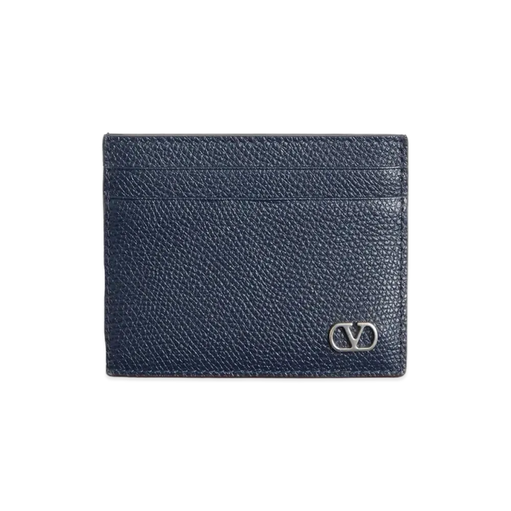Valentino V Logo Signature Garnet Calfskin Card Holder "Dark Blue"
