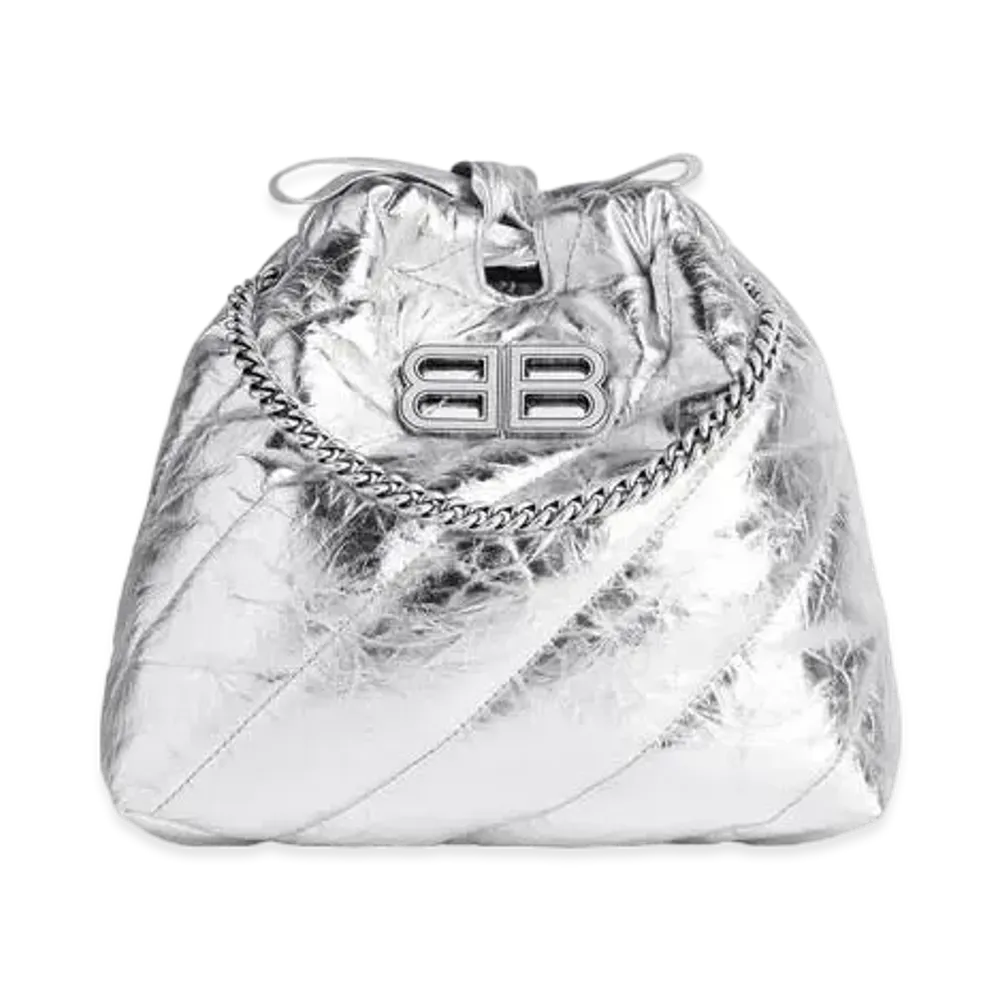 BALENCIAGA Crush XS Tote Bag Metallic Quilt "Silver"