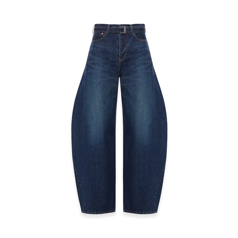 sacai Women's Wide Leg Jeans In Cotton Denim "Blue"