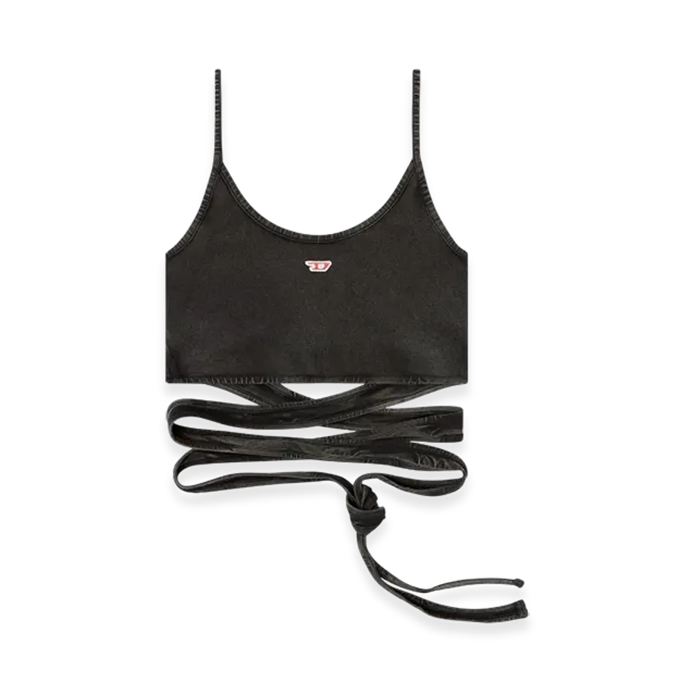 Diesel T-Leya-Tail-R1 Denim-Look Vest Top With Wrap Ties "Black"