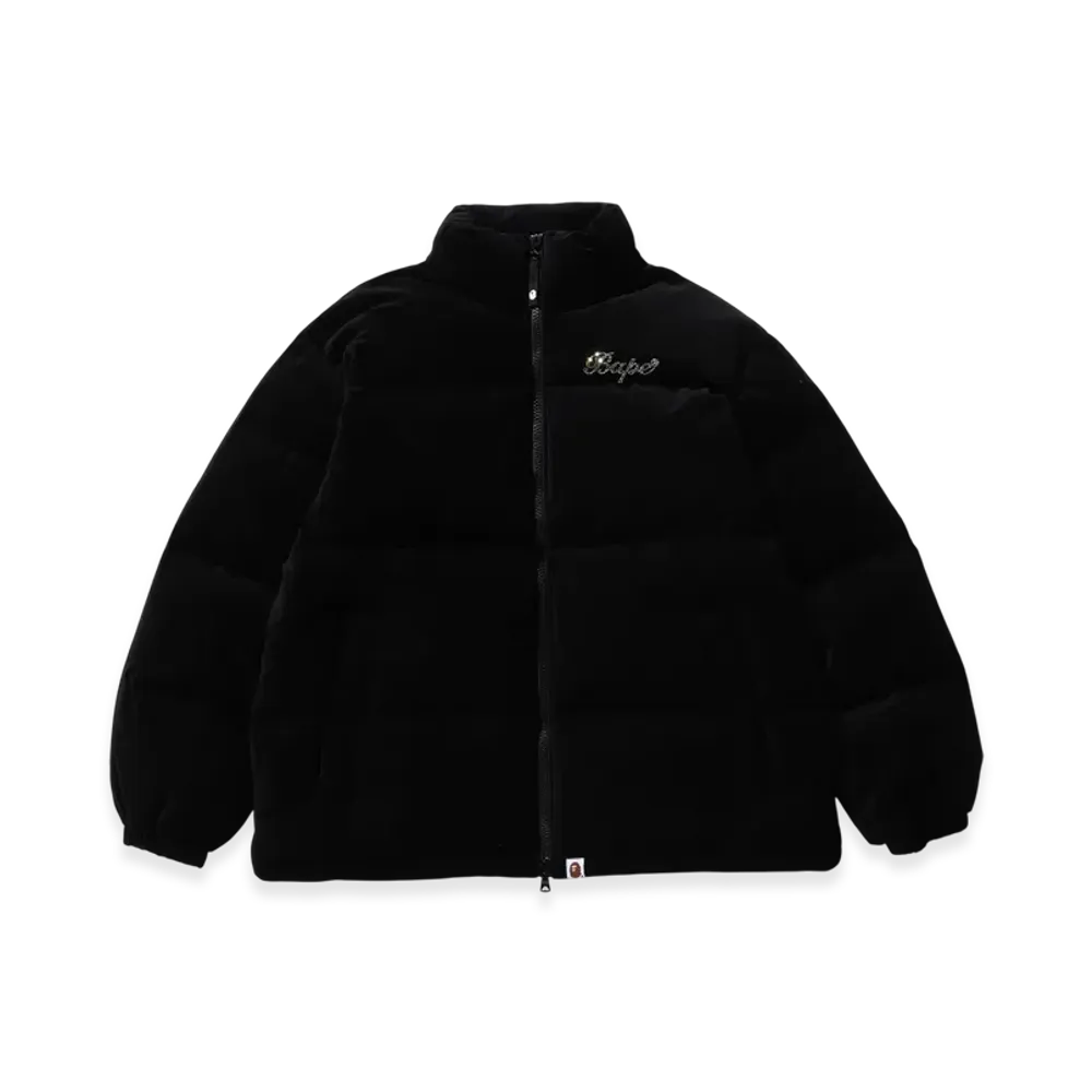 A BATHING APE Crystal Stone Bape Logo Velour Down Jacket "Black"