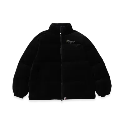 A BATHING APE Crystal Stone Bape Logo Velour Down Jacket "Black"