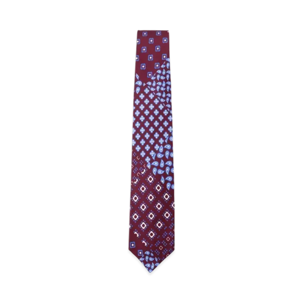 BEAMS Silk Tie Paisley Geometric Print "Burgundy"