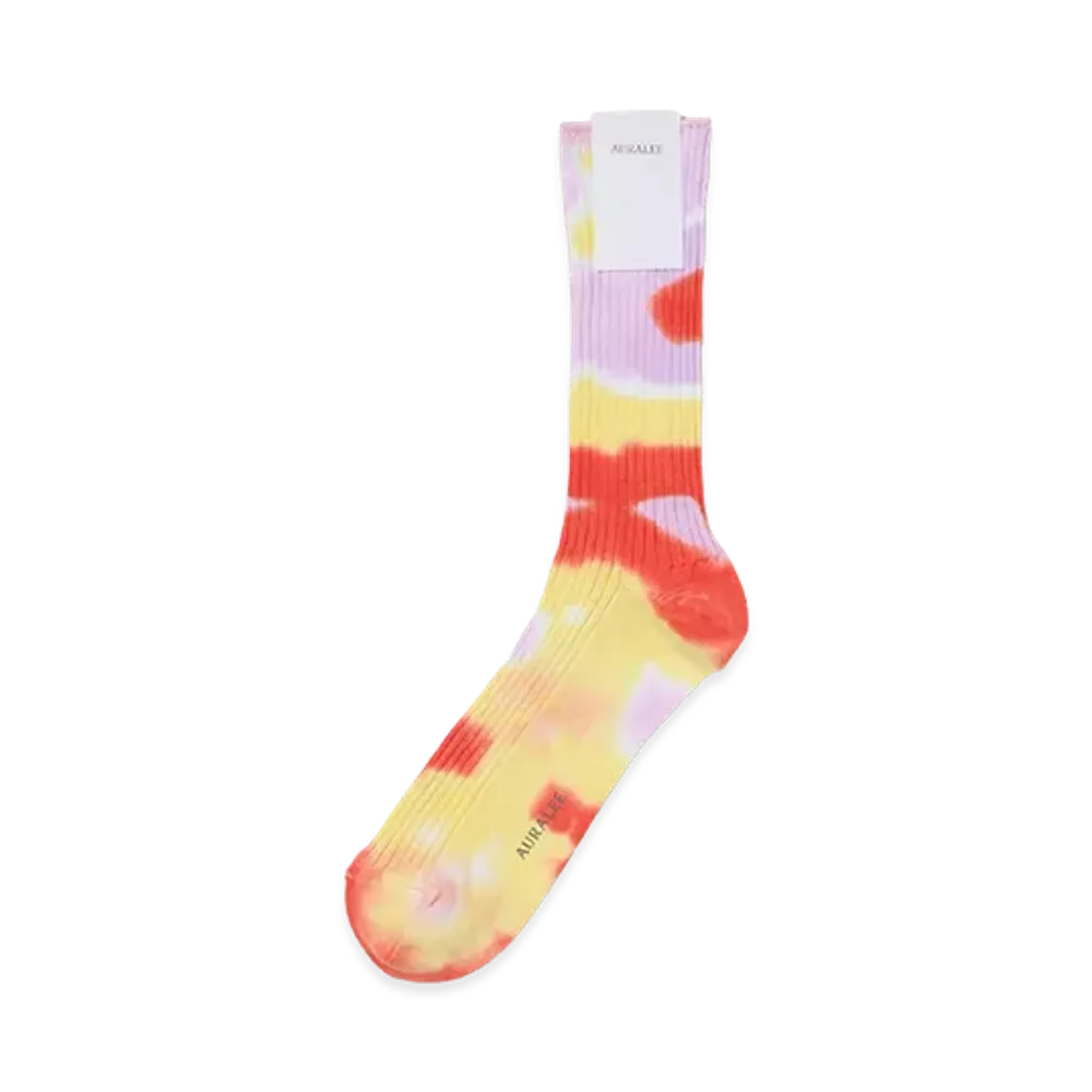 AURALEE Giza High Gauge Tie-Dye Socks "Orange/Yellow"