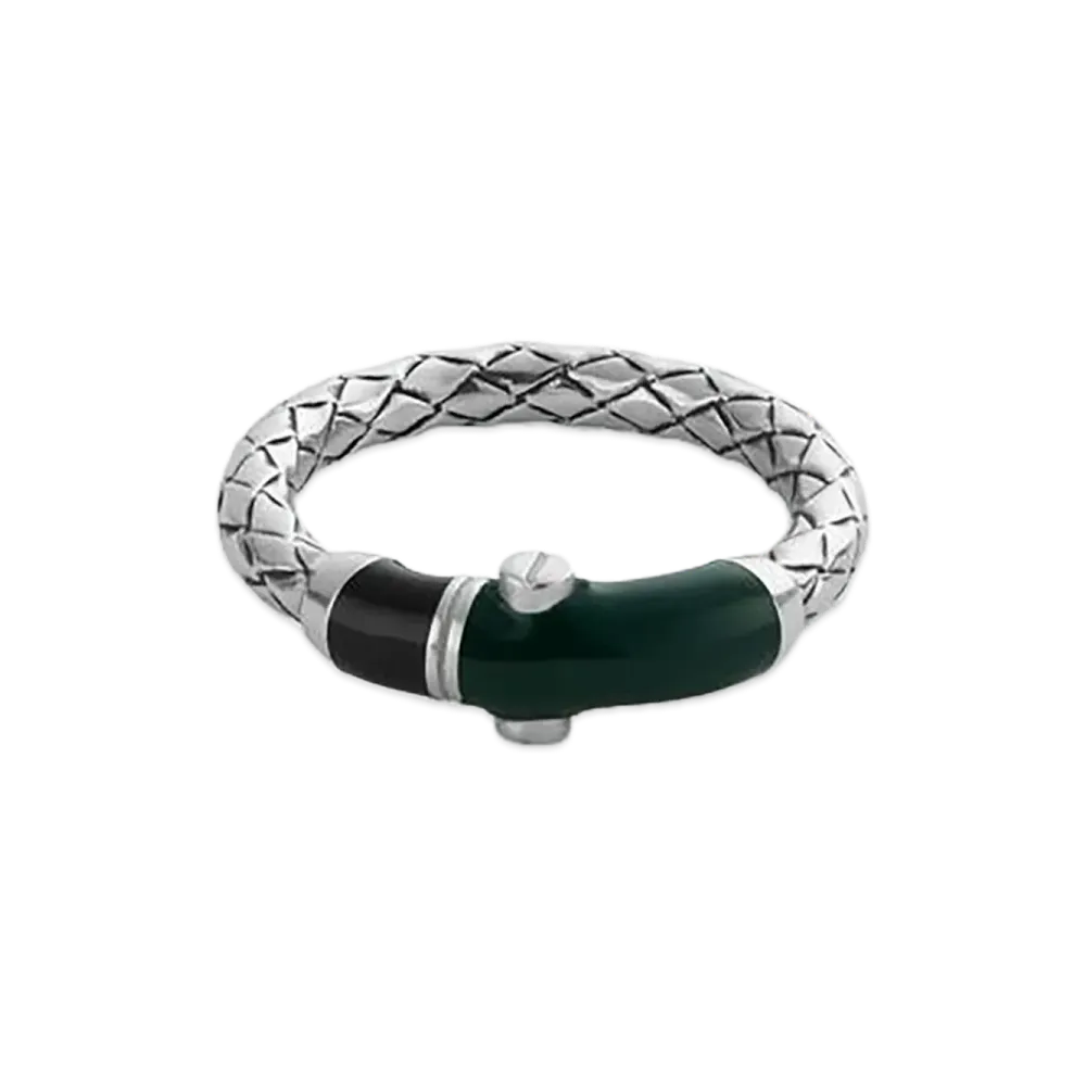 Bottega Veneta Intrecciato Ring "Black/Emerald Green"