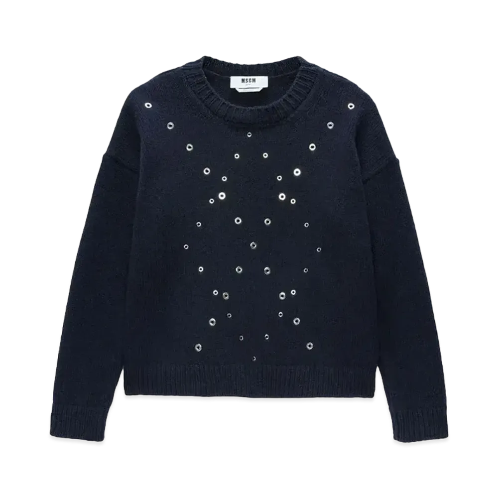 MSGM Wool And Cashmere Sweater With Studs "Black"