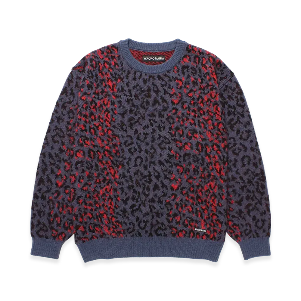 WACKO MARIA Leopard Mohair Jacquard Knit Sweater "Navy"