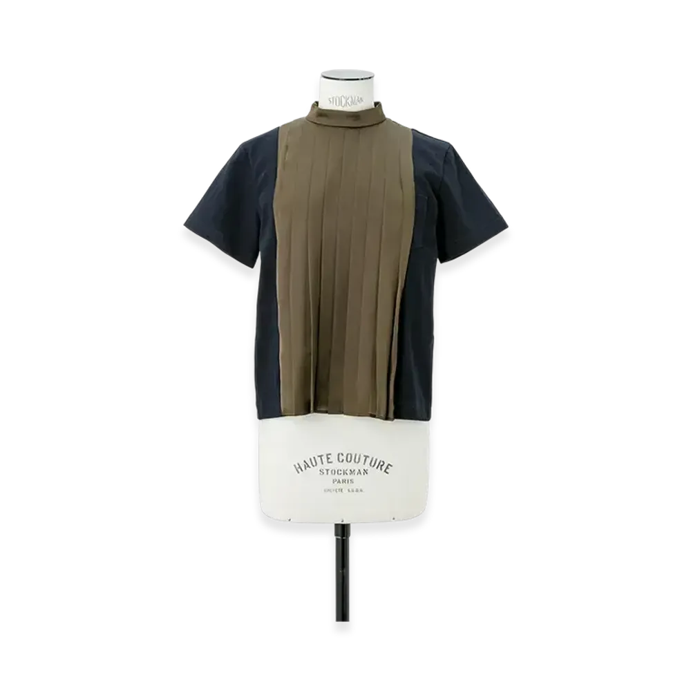 sacai Cotton Jersey x Satin T-Shirt "Navy/Khaki"