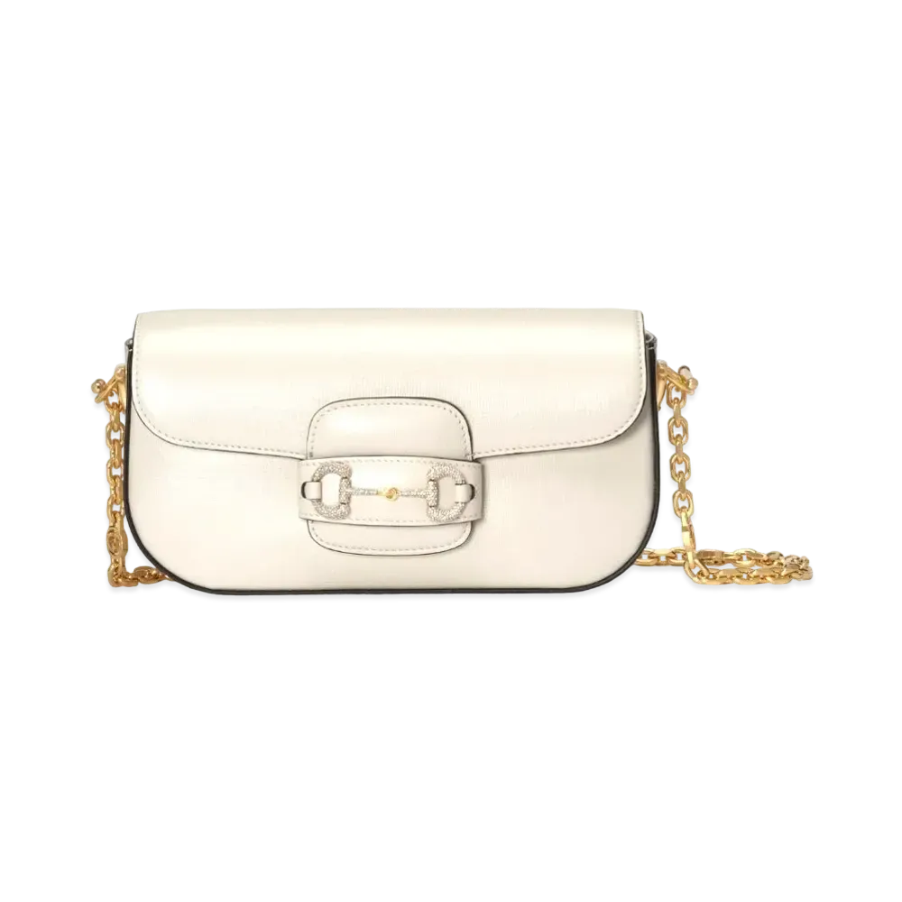 GUCCI Horsebit 1955 Small Shoulder Bag "White"