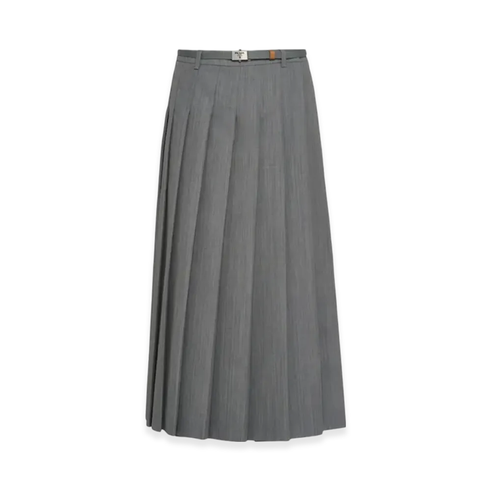 PRADA Women's Pleated Wool Skirt "Granite Gray"