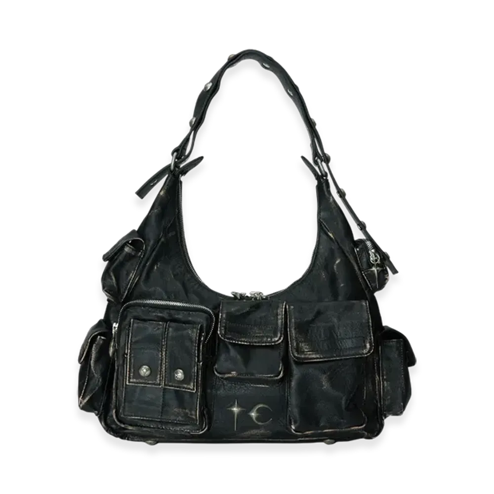 THUG CLUB Washed Leather Multi Pocket Bag "Black"