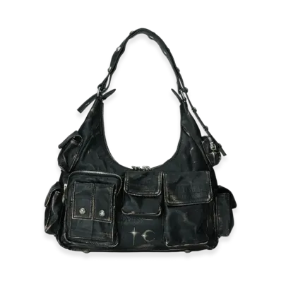 THUG CLUB Washed Leather Multi Pocket Bag "Black"