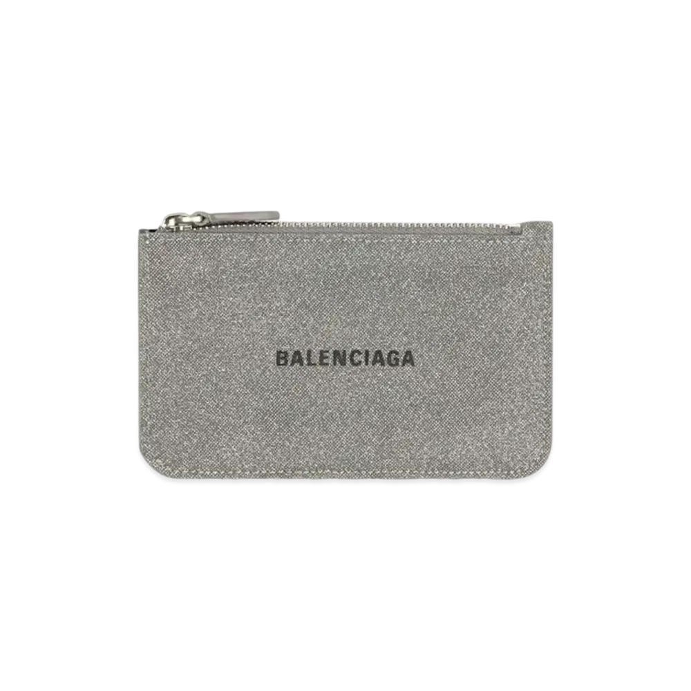 BALENCIAGA Cash Large Long Coin And Card Holder In Glitter Material "Gray"