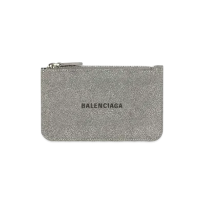BALENCIAGA Cash Large Long Coin And Card Holder In Glitter Material "Gray"