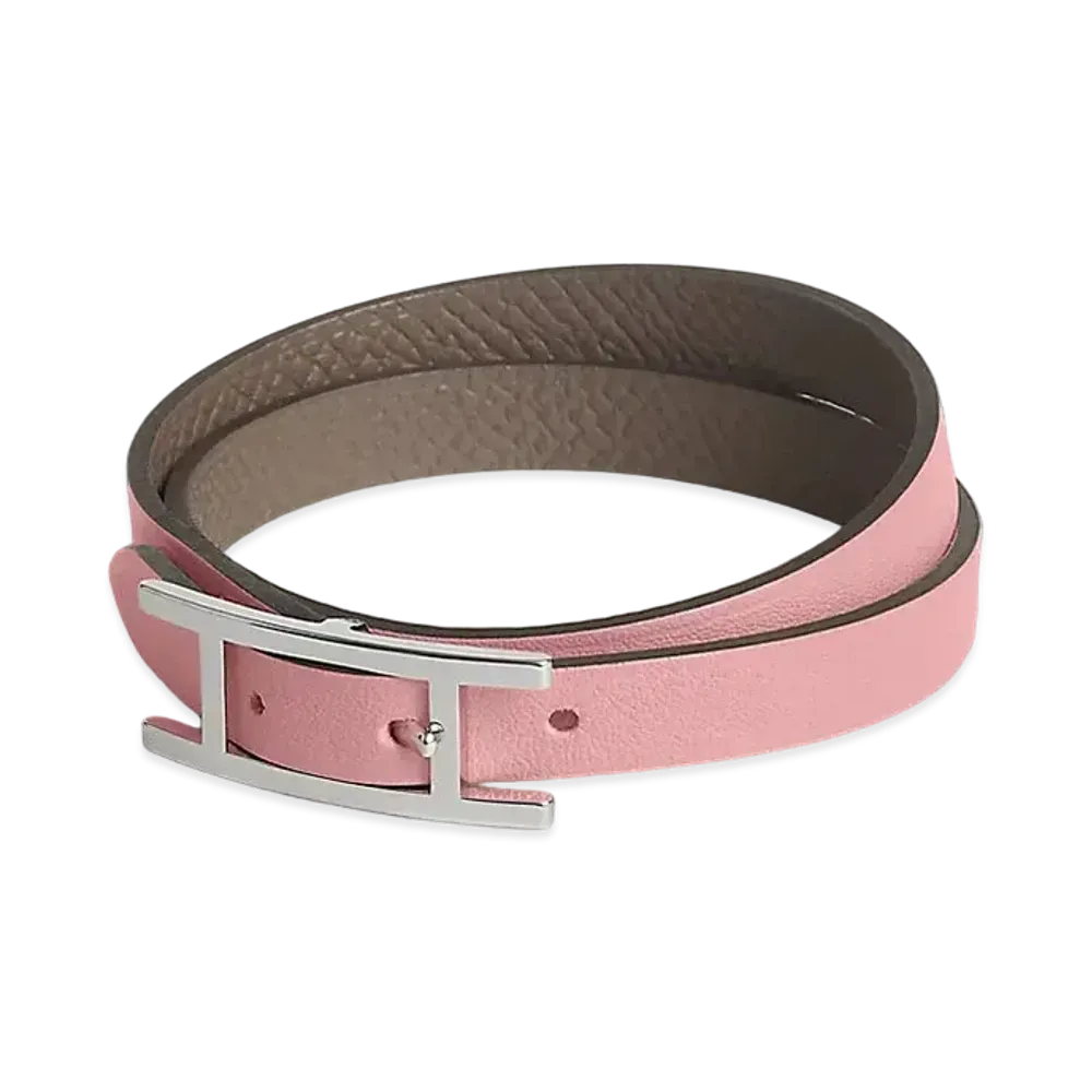 Hermes Behapi Double Tour Bracelet "Rose Sakura/Palladium"