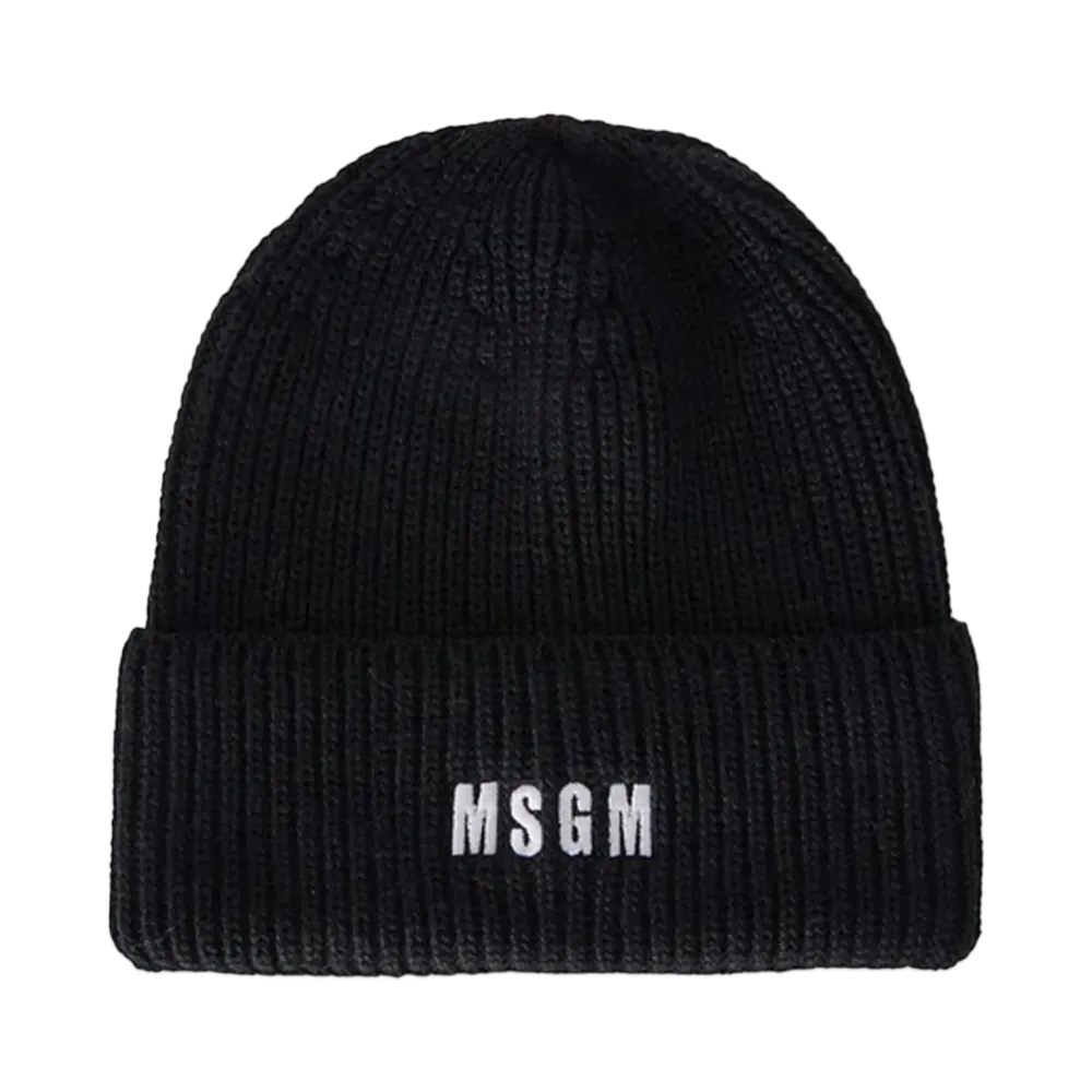 MSGM Blended-Wool Watch Cap With Impact Logo "Black"