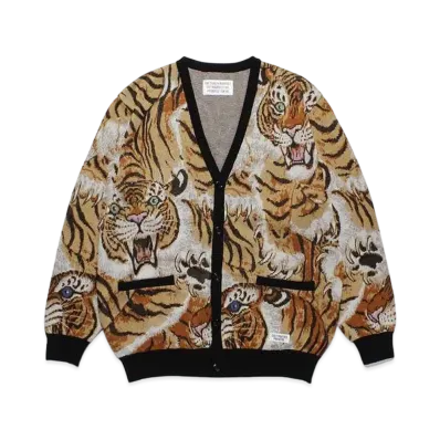 WACKO MARIA Tim Lehi / One Hundred Tigers Jacquard Cardigan "Beige"