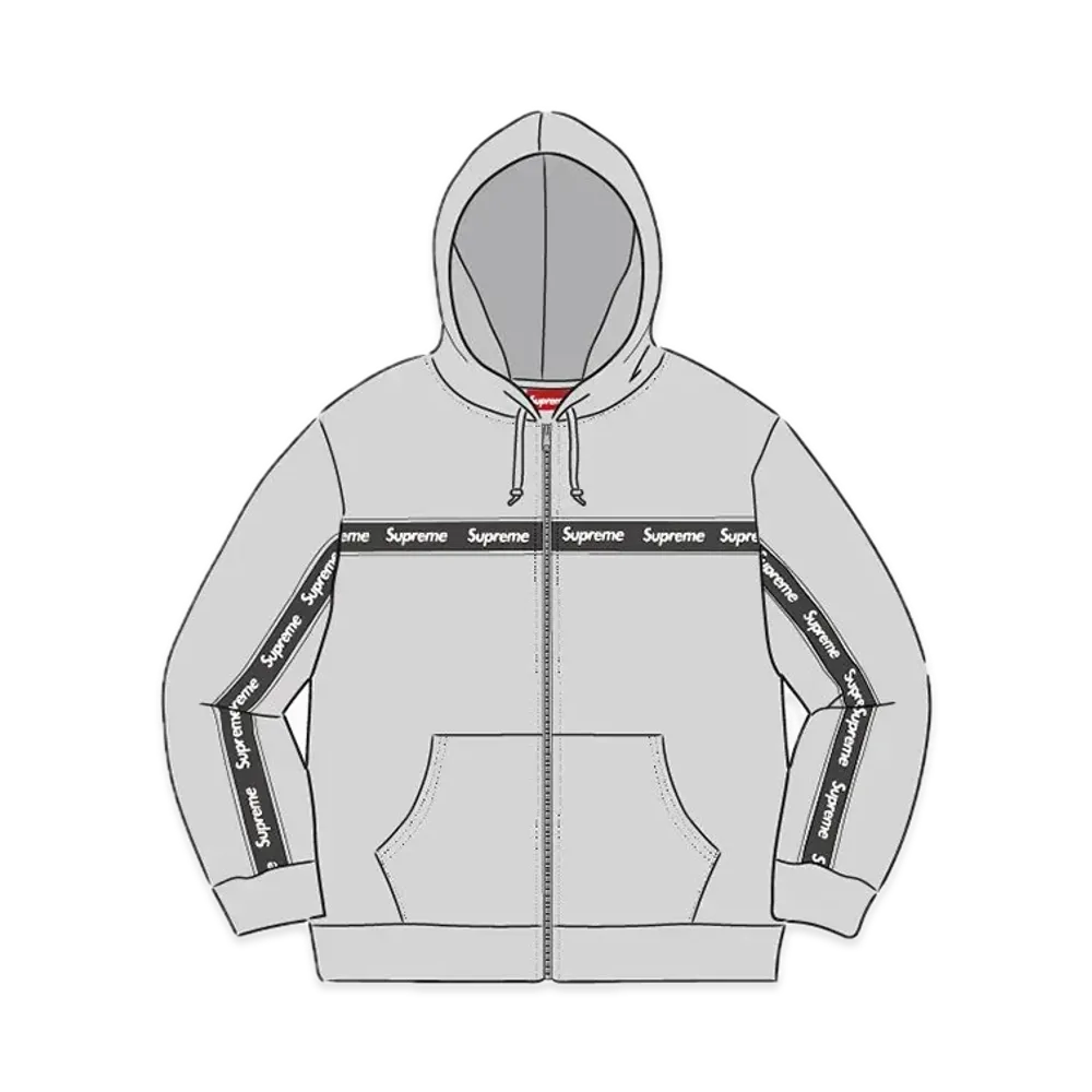 Supreme Text Stripe Zip Up Hooded Sweatshirt "Grey"