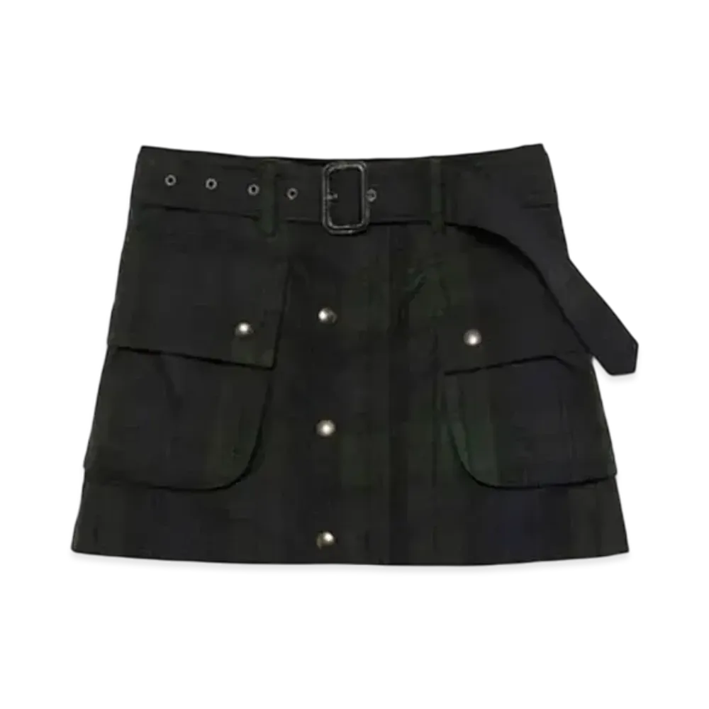 FUMIKA UCHIDA Oiled Tartan Plaid Belt Skirt "Dark Navy"