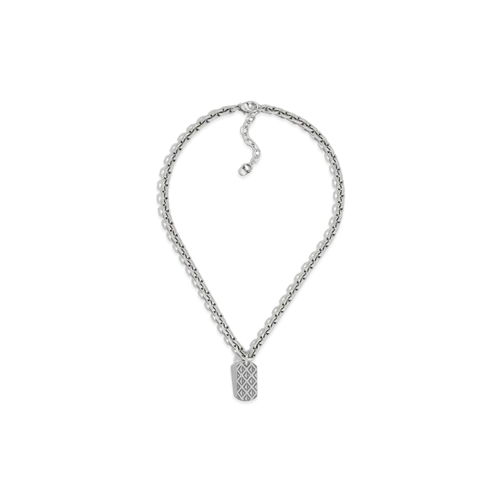 Dior CD Diamond Plate Pendant Necklace Brass "Antique Silver"
