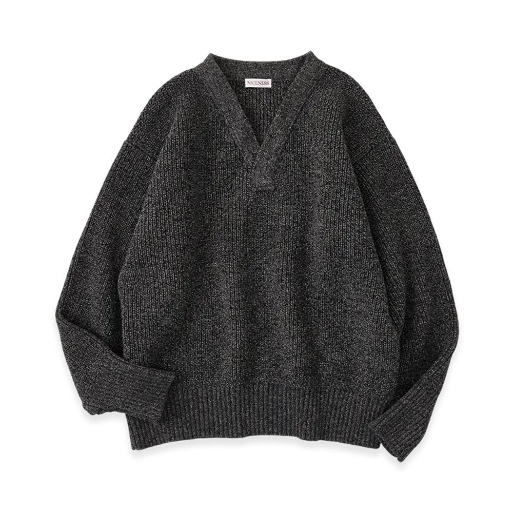 NICENESS B.Billie Wool Chambray Mechanical Beach Sweater "Gray"