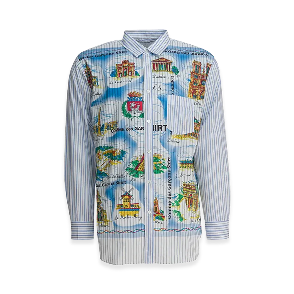 COMME des GARCONS SHIRT Striped Shirt With Print "Light Blue"