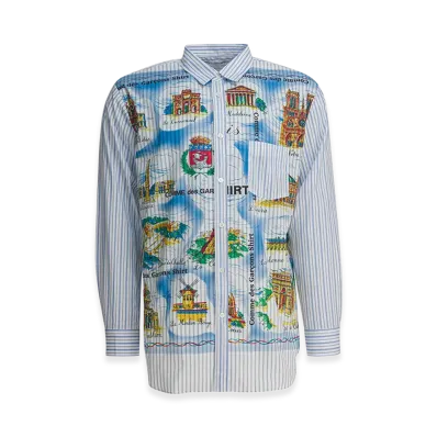 COMME des GARCONS SHIRT Striped Shirt With Print "Light Blue"