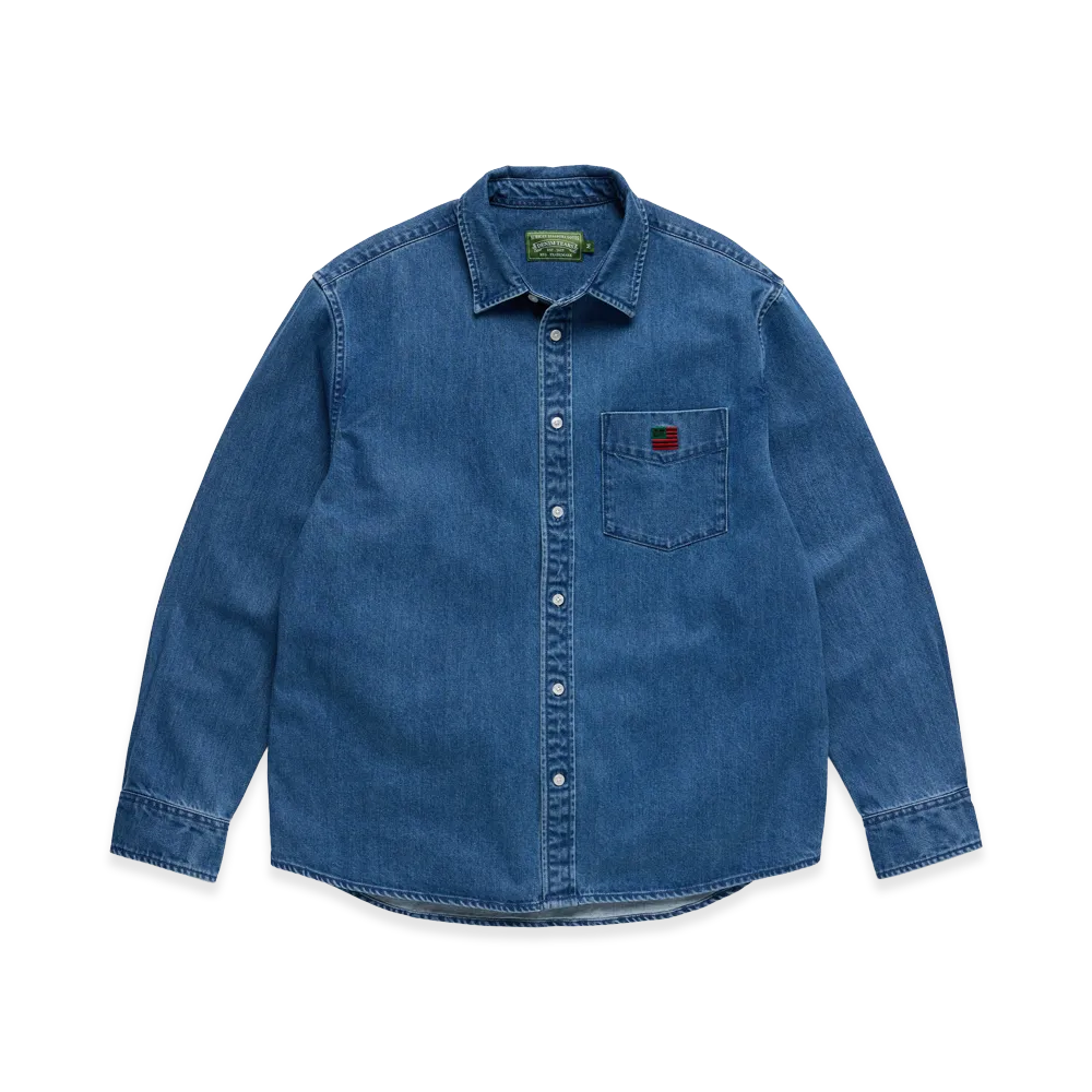 DENIM TEARS DT Flag Denim Button Up Shirt "Blue"
