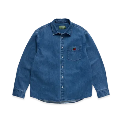 DENIM TEARS DT Flag Denim Button Up Shirt "Blue"