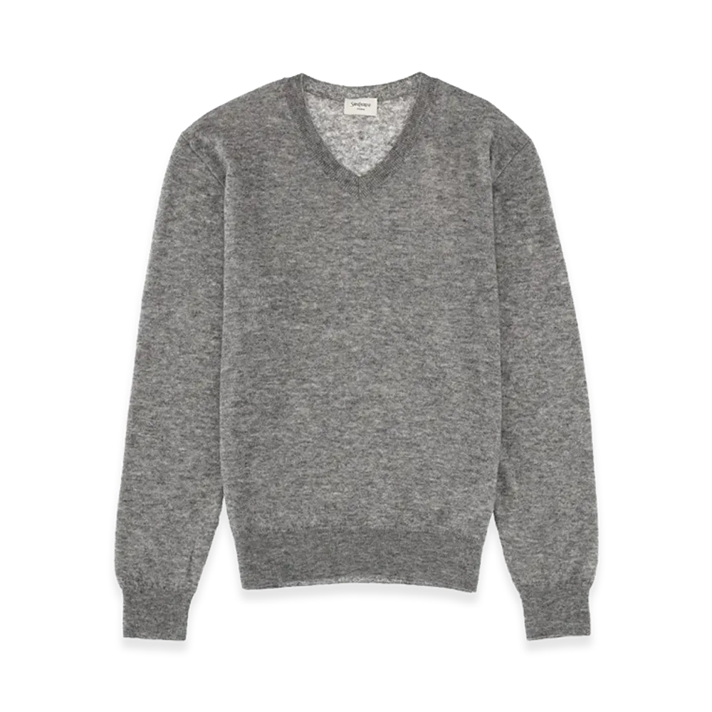 Saint Laurent Women's V-Neck Sweater "Gray"