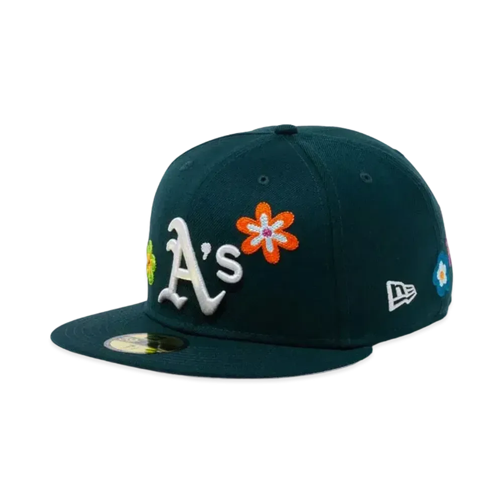 NEW ERA 59FIFTY Chain Stitch Floral Oakland Athletics Pink Under Visor "Green"