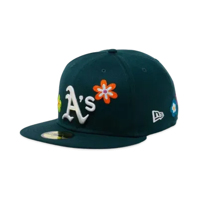 NEW ERA 59FIFTY Chain Stitch Floral Oakland Athletics Pink Under Visor "Green"