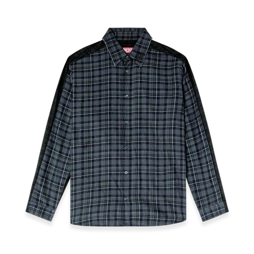 Diesel S-Simply-Check Spliced Check Flannel Shirt "Black Blue"