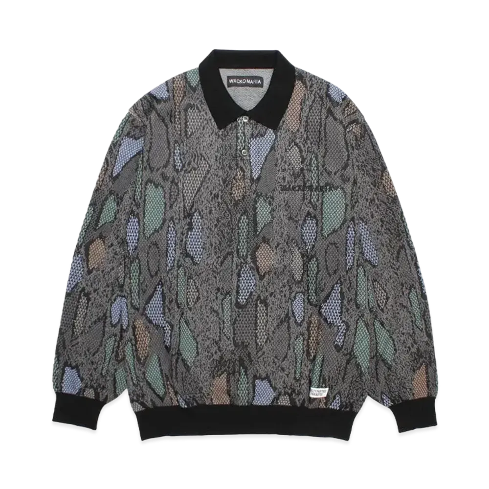 WACKO MARIA Python Jacquard Knit Polo Shirt "Charcoal"