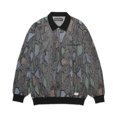 WACKO MARIA Python Jacquard Knit Polo Shirt "Charcoal"