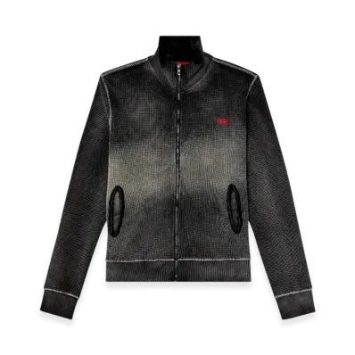 Diesel S-Wafy-Zip Waffle And Jersey Zip-Up Sweatshirt "Black"